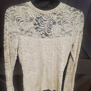 Beige lace long sleeve shirt
